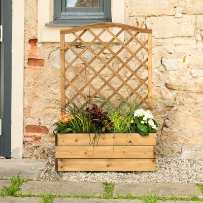 Boîte à fleurs en bois avec treillis festonné, L 31 po x l 12,6 po x H 54 po