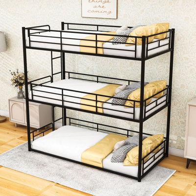 Metal Triple Bunk Bed with Safety Guardrails
