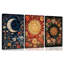3Pcs Tarot Canvas Wall Art Sun And Moon Celestial painting Decor Pictures Astrology Gothic Wildflowers Star Posters Prints for Bedroom Office Living Room Bathroom Home Decoration