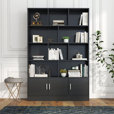 70.87" Tall Bookshelf With 10 Cubes And 3 Doors, 4-Tier Bookshelf, Open Shelf Bookcase With Cabinet, Modern Cube Storage Organizer For Living Room, And Office
