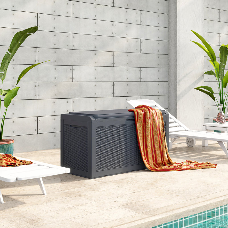 Quartey 100 Gallons Garden Storage Box Resin Lockable Deck Box with Cushion, Grey