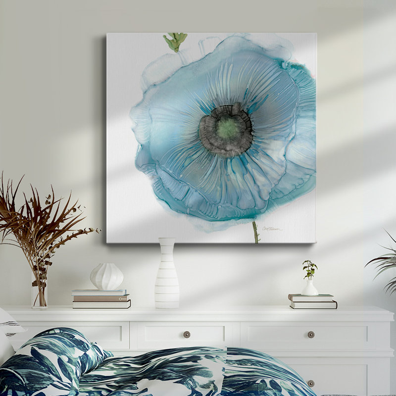 Toile tendue avec châssis irisé bleu coquelicot II - de qualité supérieure - prête à être accrochée