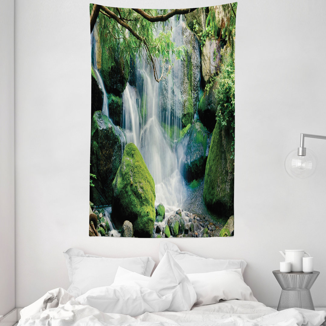 Wandteppich, Wasserfall fließt Rock, Nature Scene, Lime Green und Blau Grau