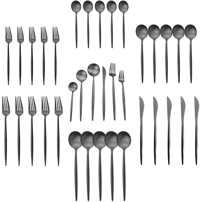 Ensemble de couverts 36 pièces Cheryla, service pour 6, Noir