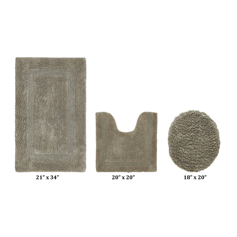 Annerose Premium 100% Cotton 2370 GSM 3-Piece Bath Rug Set, Ultra Soft, Super Absorbent, Reversible Tufted Weave Bathroom Mats, Machine Washable, OEKO-TEX® Certified Bath Rugs for Bathroom, Shower & Tub, Beige