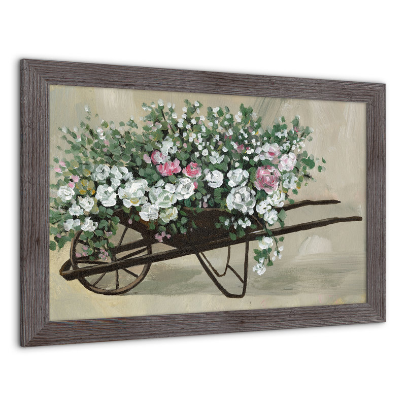 Wheelbarrow Flowers - Single Picture Frame Painting, 20" H x 30" W x 0.75" D