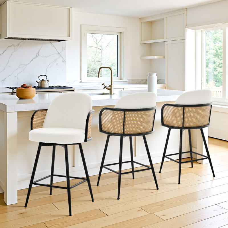 Tabouret de bar 26 po Mid-Century, Blanc, 3