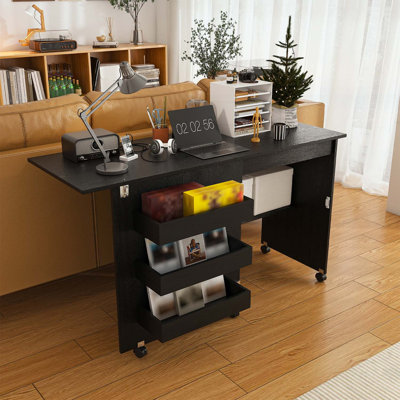 4-in-1 Folding Sewing Table with Lockable Wheels – Multi-Functional Craft Station, End Table, Computer Desk & Kitchen Storage