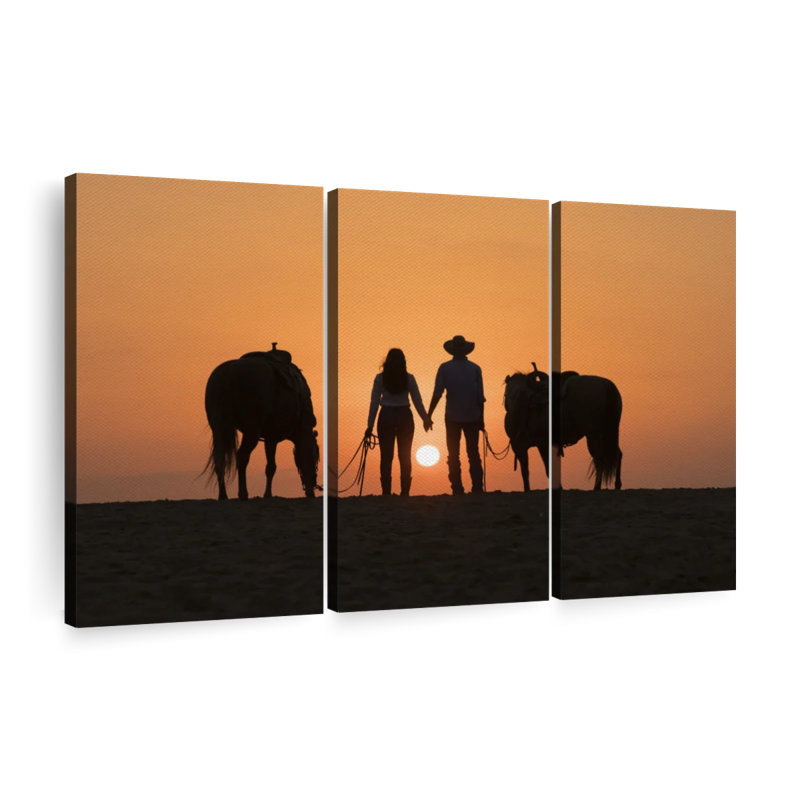 «Cowboy Couple», 3 pièces sur toile, H 28 po x l 45 po x P 1,25 po