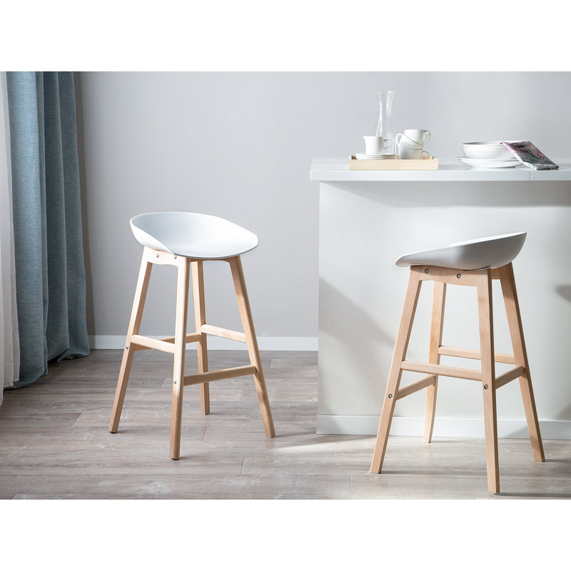 Benjamin Counter Stool with Solid Wood Frame, White