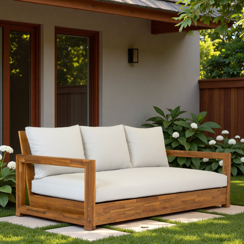 Canapé de patio 3 places avec coussin plus épais, coussins moelleux, coussins de pieds réglables et housses de coussin amovibles
