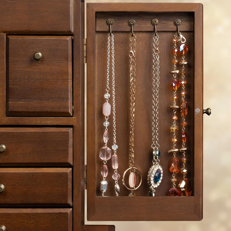 Boîte de rangement pour bijoux en bois 6 couches, organisateur de bijoux rustique avec miroir et tiroirs pour femme, étui à bijoux pour bagues et colliers, noir carbonisé