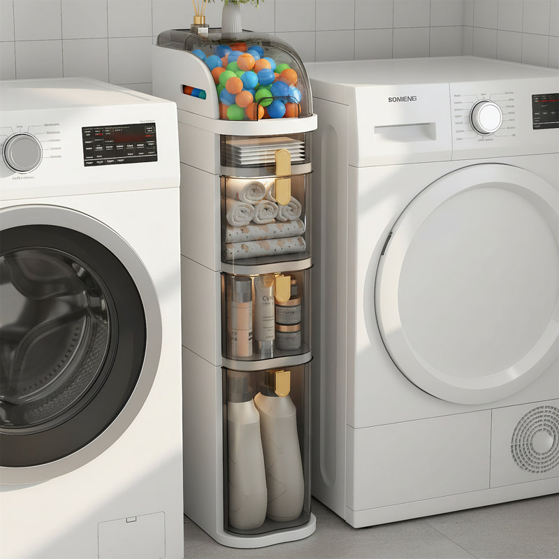 Armoire de rangement à cinq niveaux pour salle de bain mince, portable et ne nécessite aucune installation.