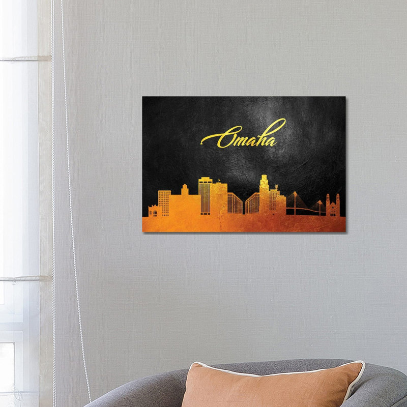 Omaha Nebraska Gold Skyline by Adrian Baldovino - Wrapped Canvas Painting, 66.04 cm H x 45.72 cm W x 1.91 cm D