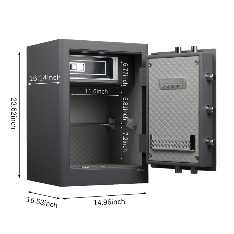 75mm Plate Steel Fingerprint Safe With Glass Partition, Hidden Storage & Alarm System – Fireproof Home/office Vault