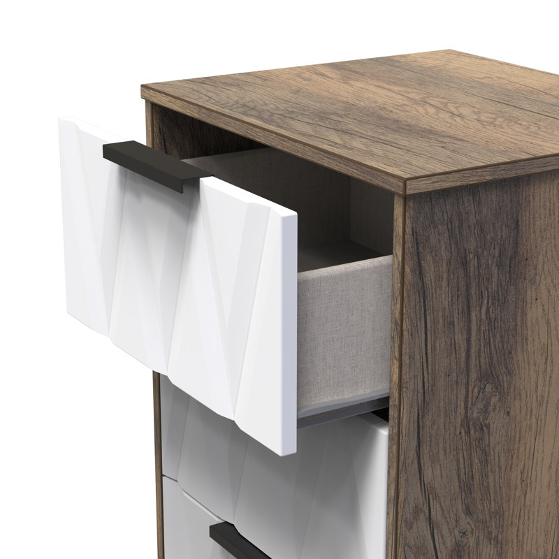 Las Vegas 45cm W Manufactured Wood Bedside Table, White Matt/Vintage Oak