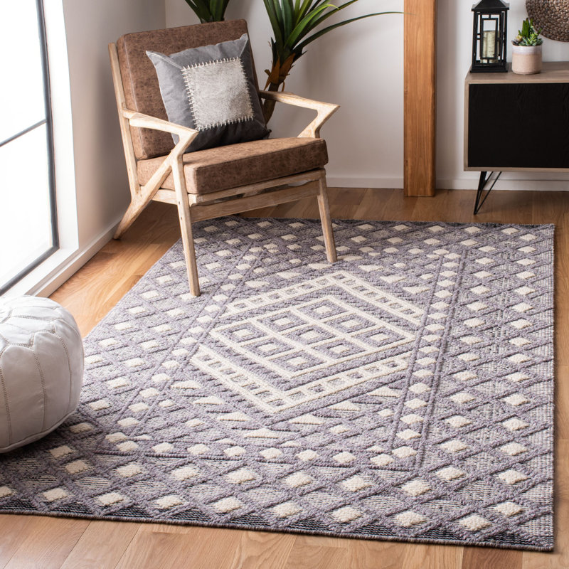 Tapis gris en laine / coton tissé à la main Seguin Natura, Rectangulaire 8 pi x 10 pi