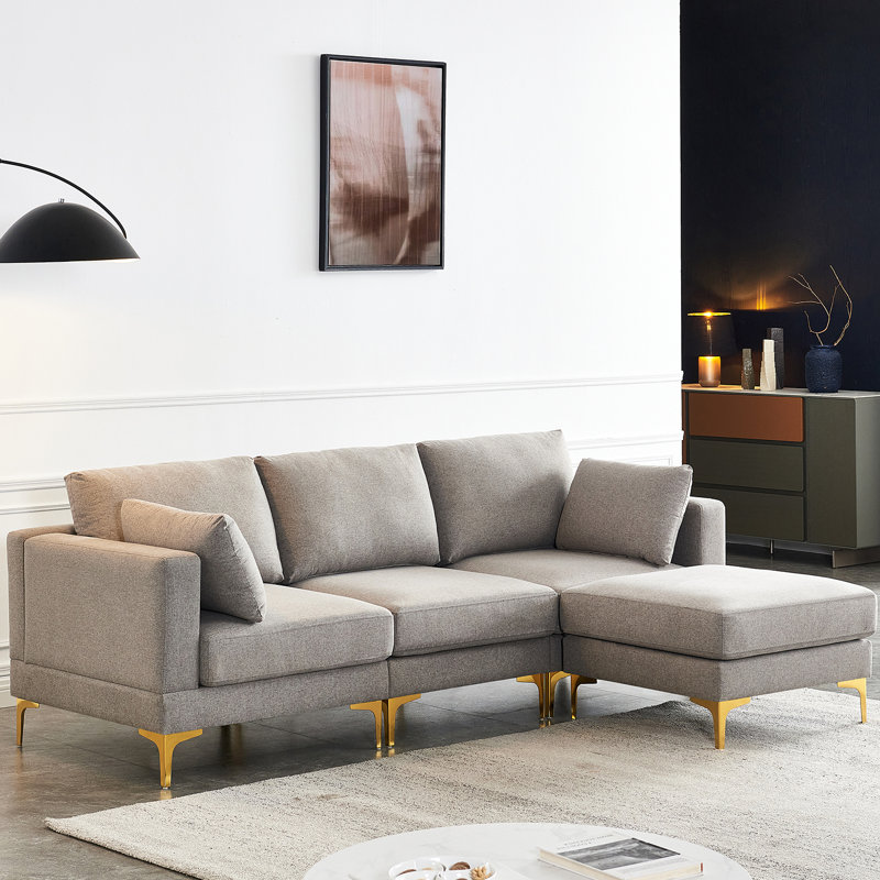 Mervi Upholstered L-Shaped Sectional Reversible, Gray 100% Polyester