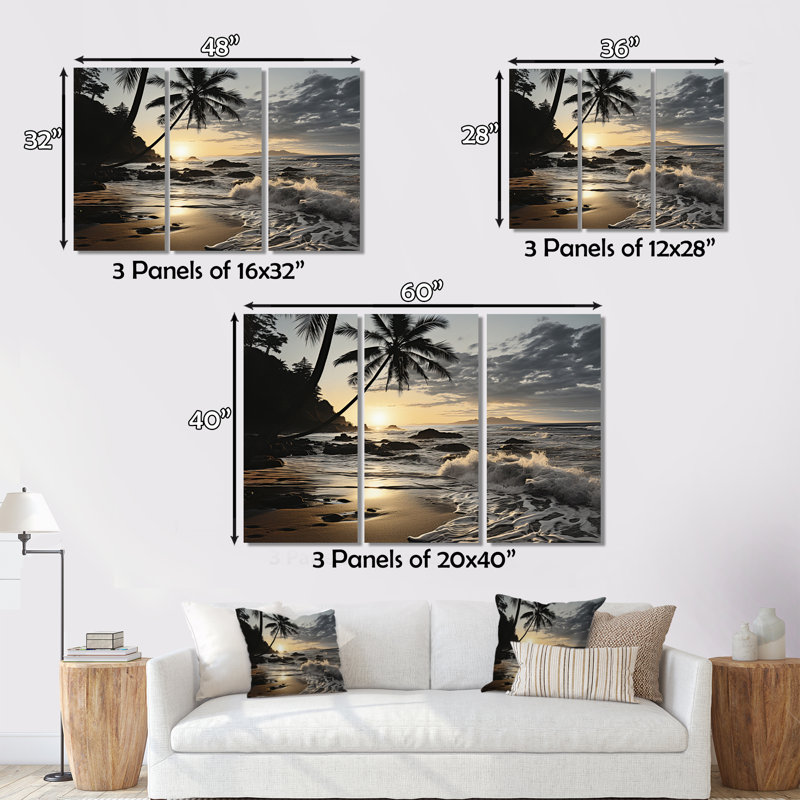 «Beach Photo Tropical Escape IV» sur toile, reproduction de 3 pièces, H 28 po x l 36 po x P 1 po