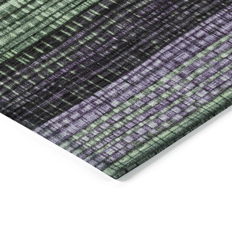 Tapis intérieur lavable rayé mauve et vert 8 pi x 10 pi