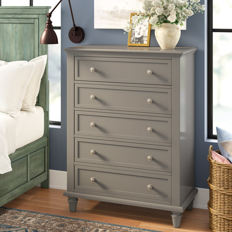 Jazmond 36" W 5-Drawer Manufactured Wood Vertical Chest with Metal Glides , Frost Gray