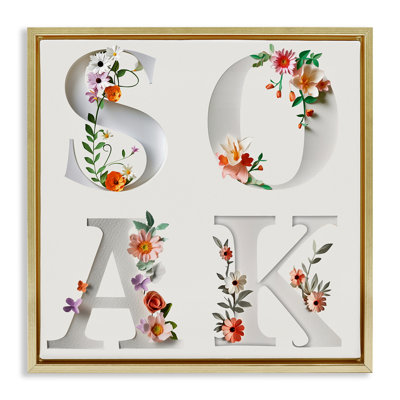 Cadre flottant floral avec lettres de bain, design par Susan Arnot