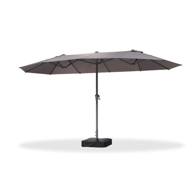 14ft Patio Market Umbrella Outdoor Double-Sided Light Gray Umbrella with Base and Crank Rectangle Table Umbrella for Pool Deck Garden