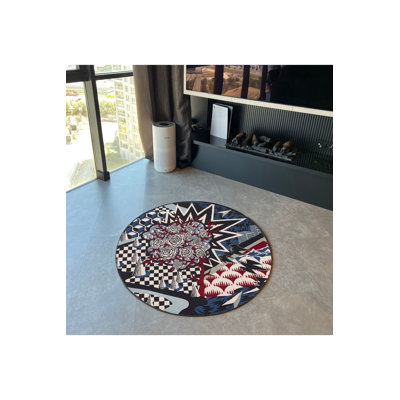Tapis lavable noir et blanc à motif géométrique à motif géométrique abstrait