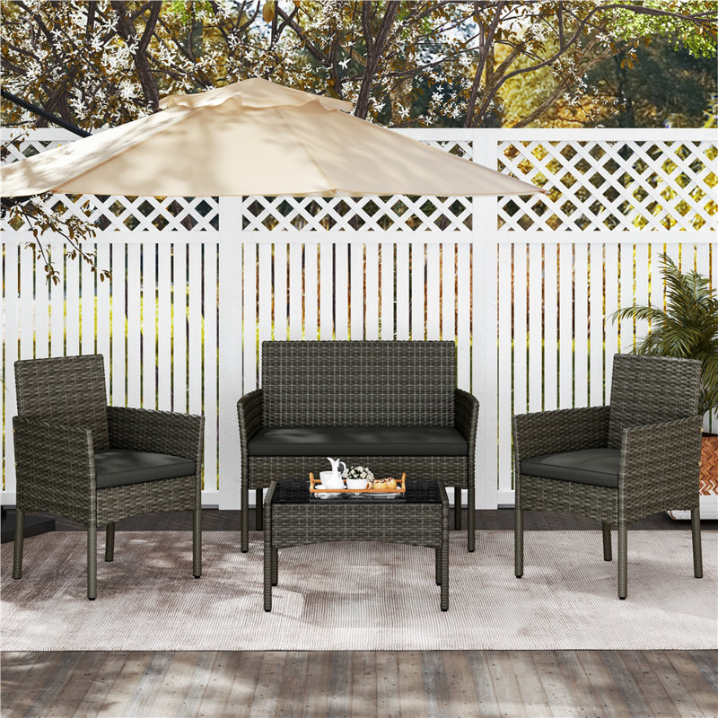 Colour Outdoor All Weather Wicker 4 - Person Seating Group with Cushions, Grey, Grey