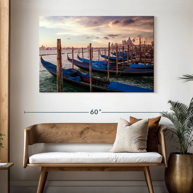 Gondoles de Venise au coucher du soleil, H 32 po x l 48 po