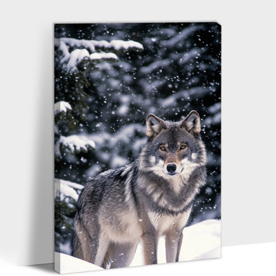 Grand loup d'hiver dans la forêt enneigée, reproduction d'art sur toile, reproduction d'art animalière, prêt à accrocher, décoration murale de Noël, 24 po x 36 po