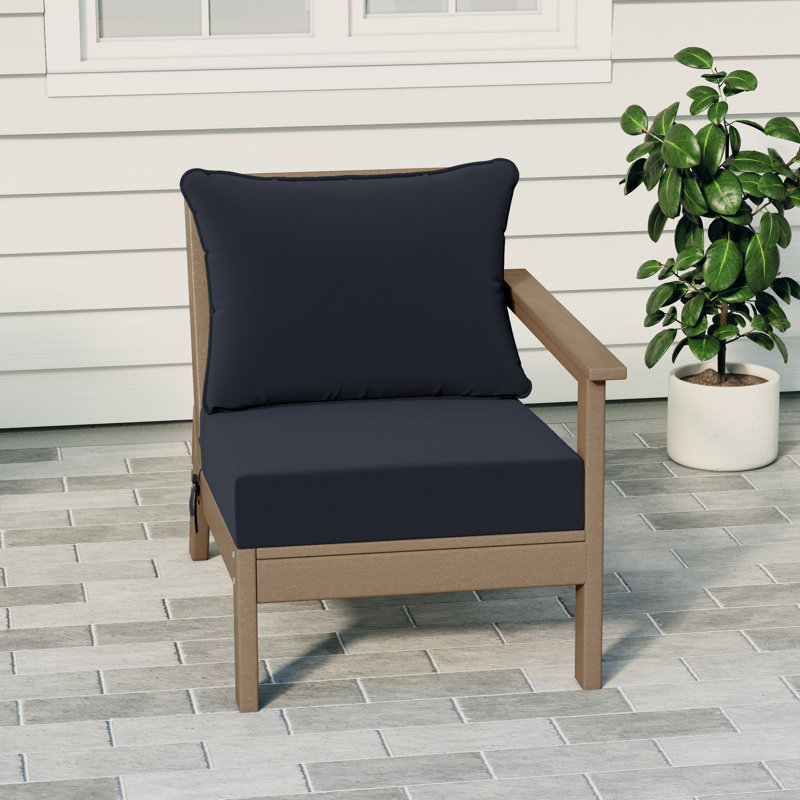Deep Seating Right Arm Chair With Cushions, Navy Blue, Light Brown