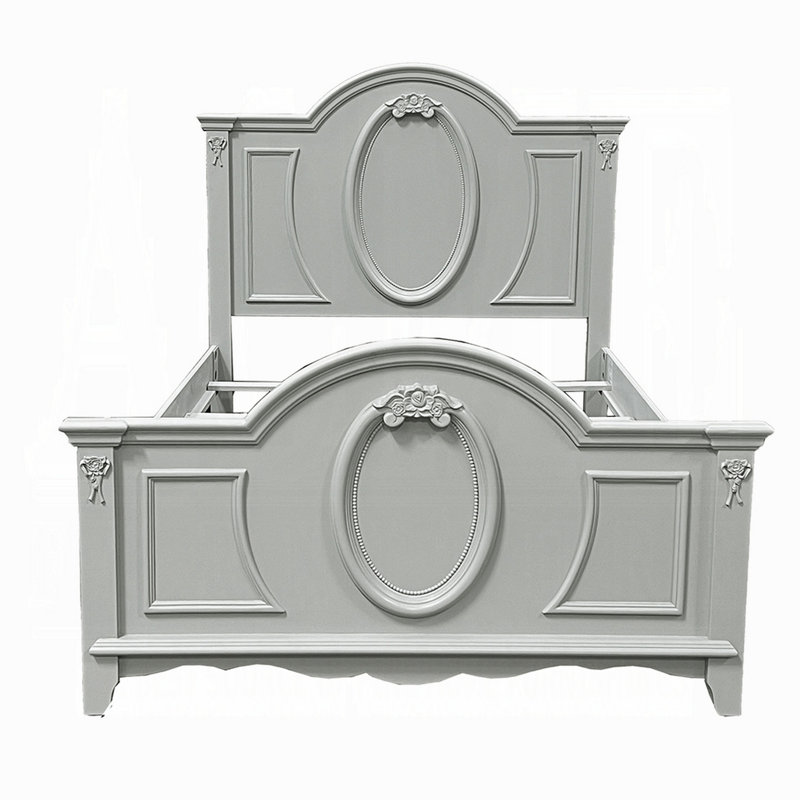 Auri Bed, Arch Headboard, Rope Molding W Floral Motifs, Gray, Full