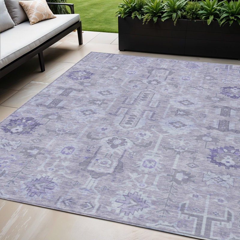 Tapis d'intérieur lavable oriental mauve et gris 8 pi x 10 pi Lavender