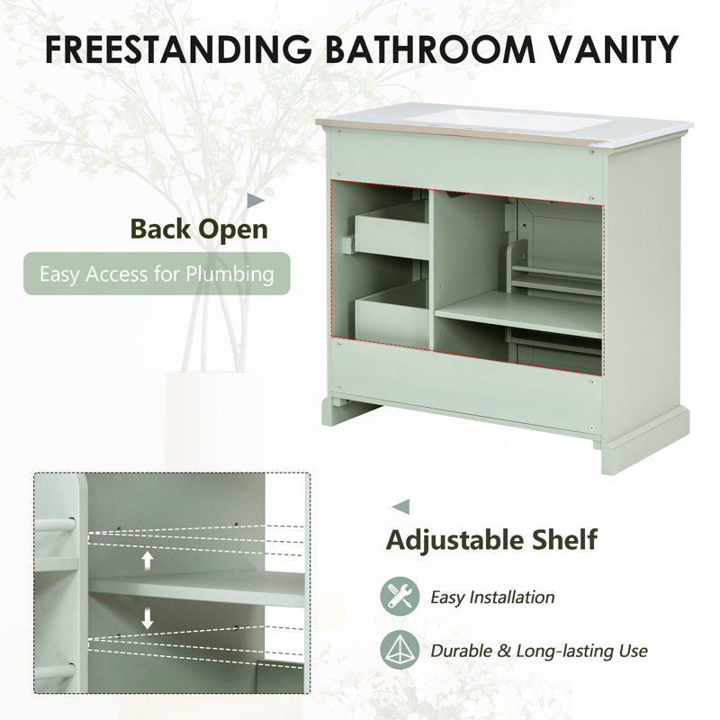 Reenata 36" Bathroom Vanity With Sink Combo, Green
