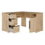Contemporary corner desk with 3 drawers and 1 door, open compartment, office, engineered wood, warm oak decor/white, 124.6 cm W x 75.5 cm H x 124.6 cm D-128114855