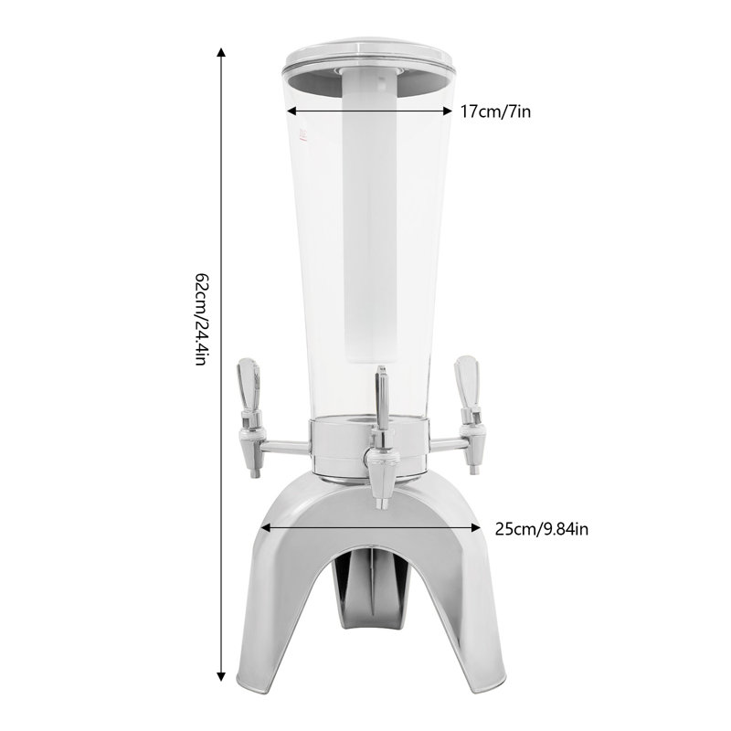 3L Beer Tower Beverage Dispenser with Ice Tube, 3 Taps and LED Light for Home Bar, Parties and Entertaining, Silver