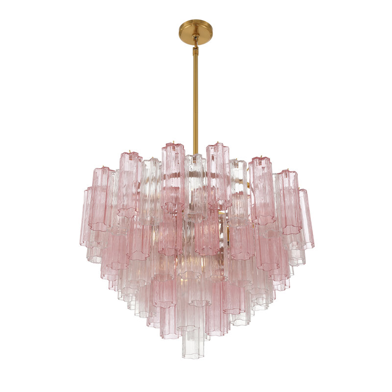Mexborough 16 Light Chandelier, Pink/Aged Brass