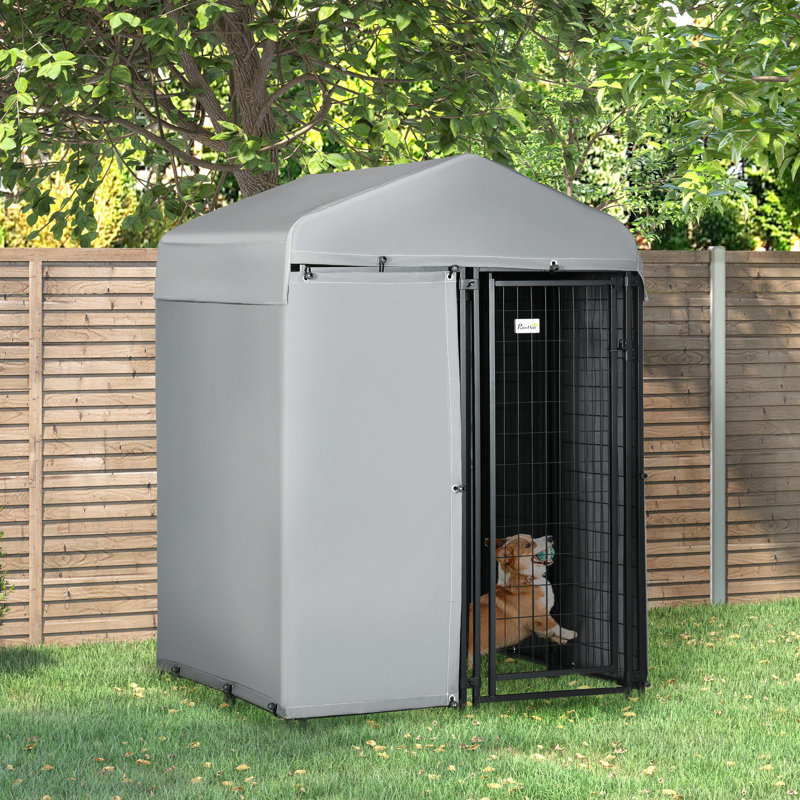 Chenil d'extérieur pour chien avec auvent imperméable et murs amovibles coupe-vent