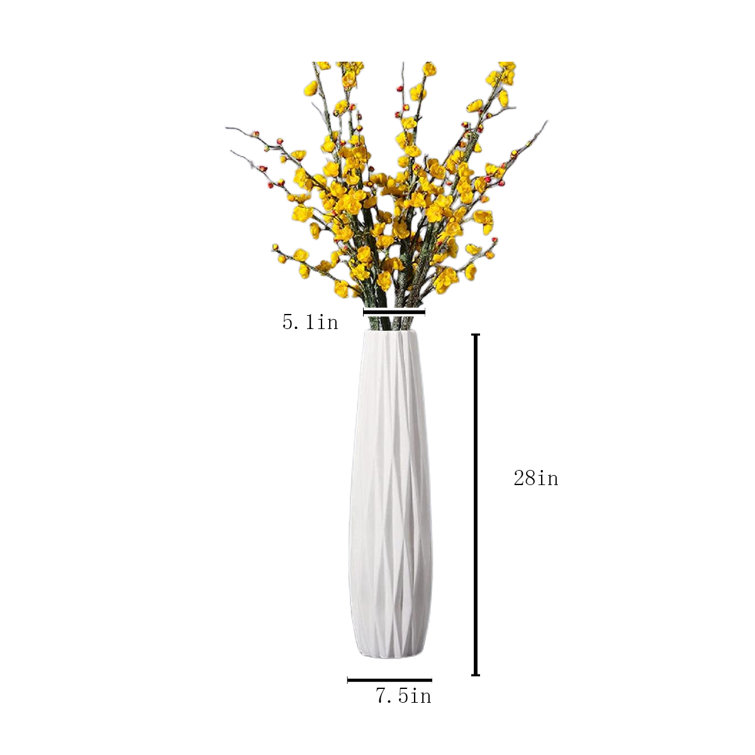 White Floor Vase , Decorative Table Ceramic Vase for Living Room, Stable Flower Holder with Wide Mouth for Home Décor Dried Flower Arrangement Ideal G