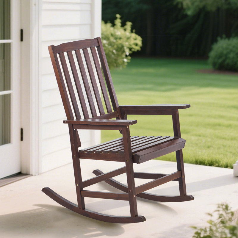 Chaise berçante d'extérieur en bois massif, Marron foncé