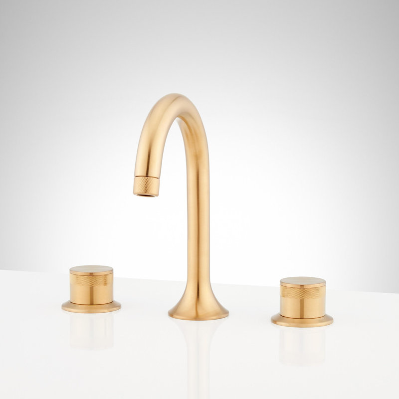 Lentz 1.2 GPM Widespread Bathroom Faucet with Lever Handles, Brushed Gold, Knob Handle
