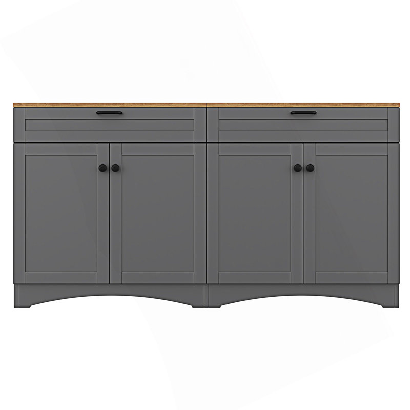 Console de télévision, meuble télé de style campagne avec 2 tiroirs, buffet avec tablettes réglables, armoire Mid-Century