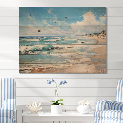 Abstrait aux tons doux, Horizons de plage - Bord de plage, art mural sur bois de pin naturel