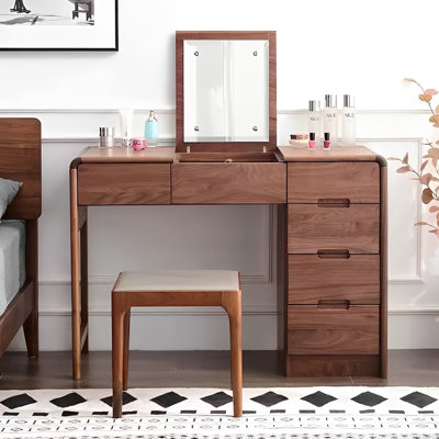 Japanese simple black walnut dressing table