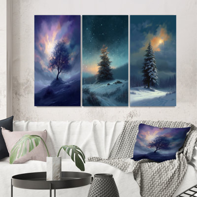 «Snowy Serenity Pinetree», 3 pièces sur toile