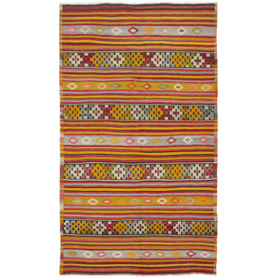 Tapis orange/rouge en laine à tissage plat 5 pi 11 po x 10 pi one-of-kind handwoven Veun