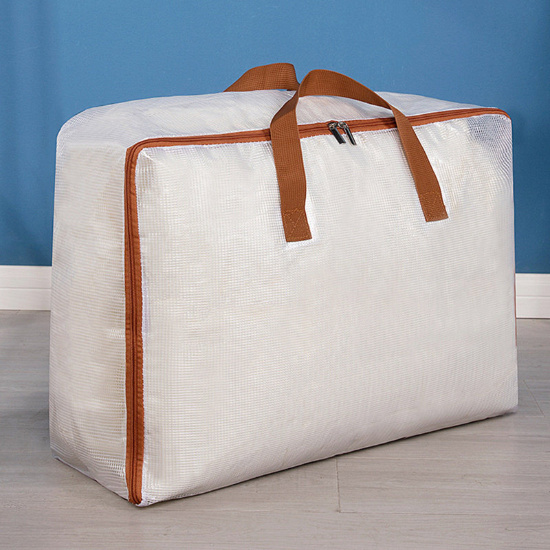 Transparent Quilt Storage Bag-packing Bag-moving Thickened Sorting Bag- Mesh Clip Cloth- Large Capacity Luggage Bag, Pink