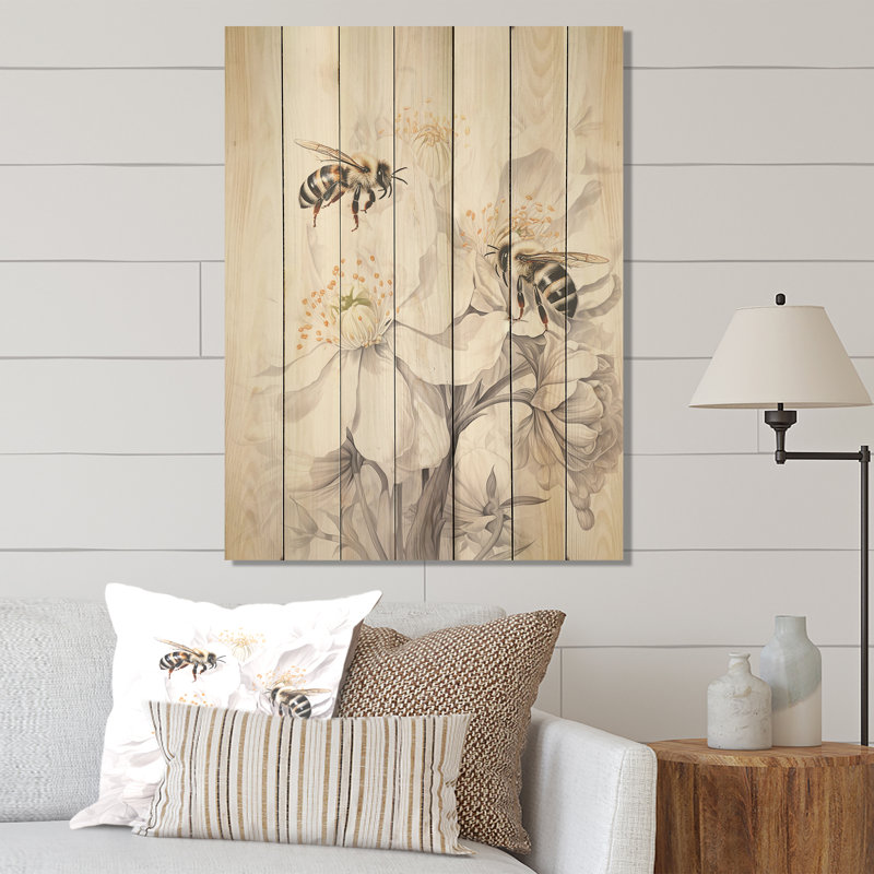 Buzzing Bees Flowers IV - Insectes et insectes sur bois, H 40 po x l 30 po