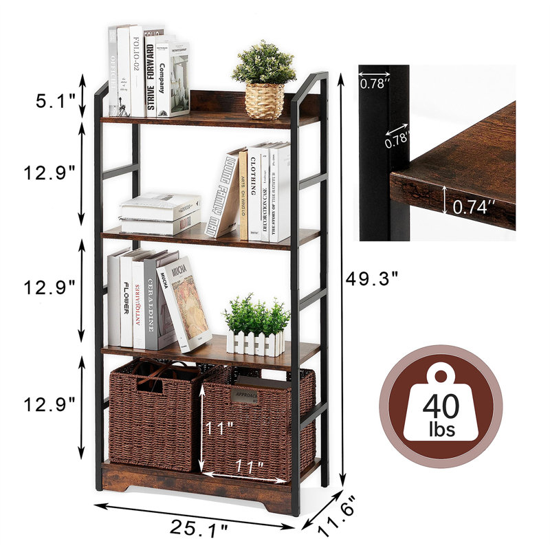 Ernice Metal Standard Baker's Rack, 49.33" H x 25.12" W x 11.61" D, Black/Brown